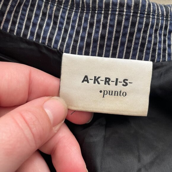 Akris Punto Blazer Suit Jacket Size 16 Blue Black Pinstripe Striped Seersucker - Picture 3 of 6